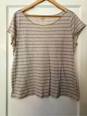 LOFT Cream Short Sleeve Striped Scoop Neck Tee